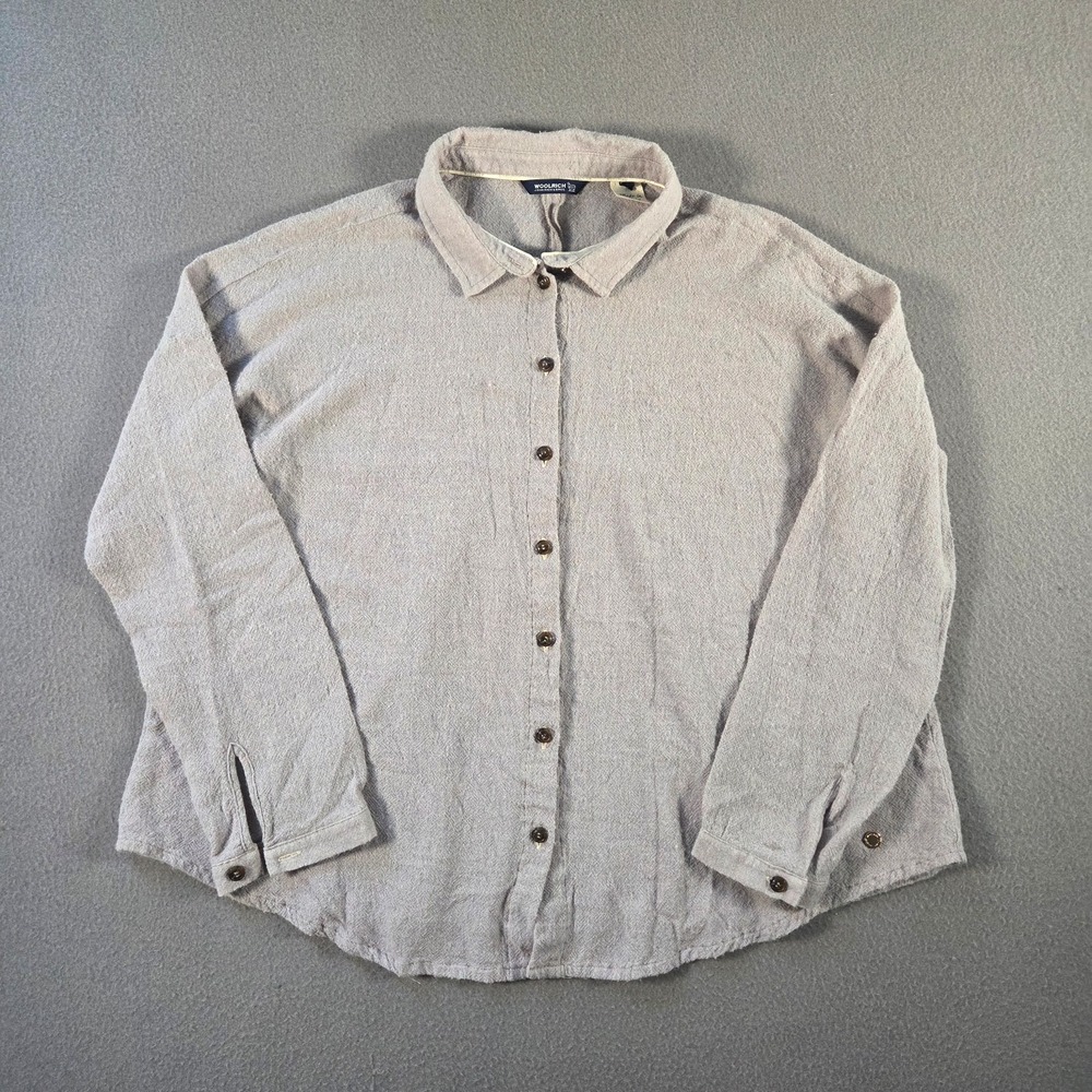 Woolrich Blouse Womens Large Grey Wool Gauze Long Sleeve Shirt Made in Italy